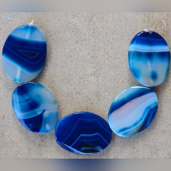 (5) Oval Blue Agate Beads Pendant Beads - Picture 1 of 7